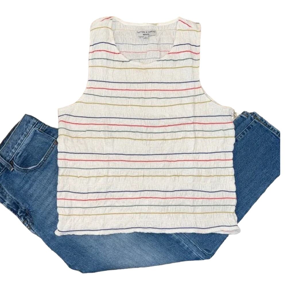 NWT Madewell Texture & Thread Ivory W/Rainbow Stripe Smock Tank - SIZE XL